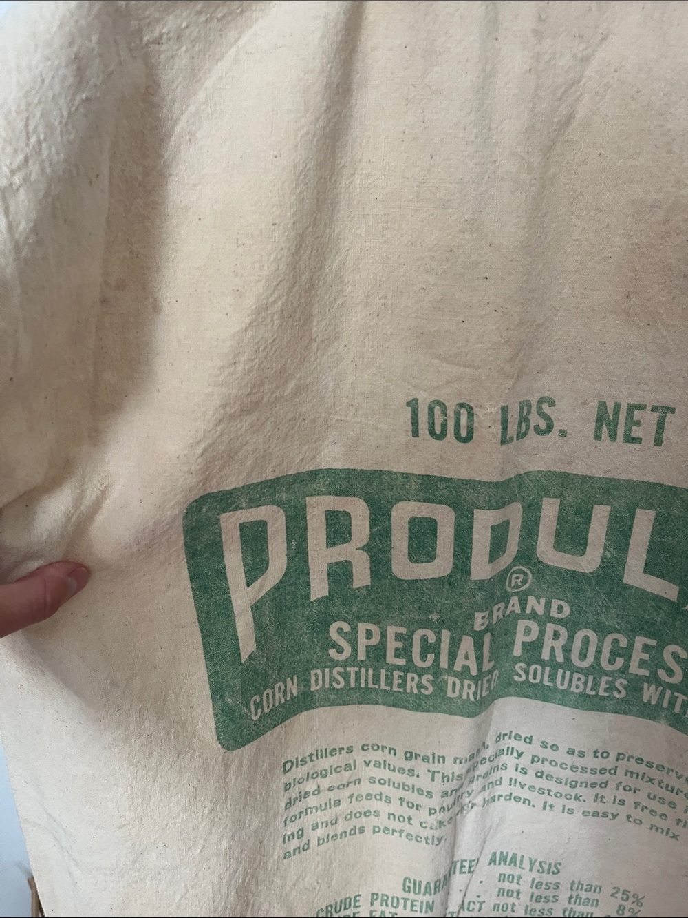Vintage Produlac National Distillers Feed Sack, Cotton, New York NY, Green Prin - Picture 5 of 5